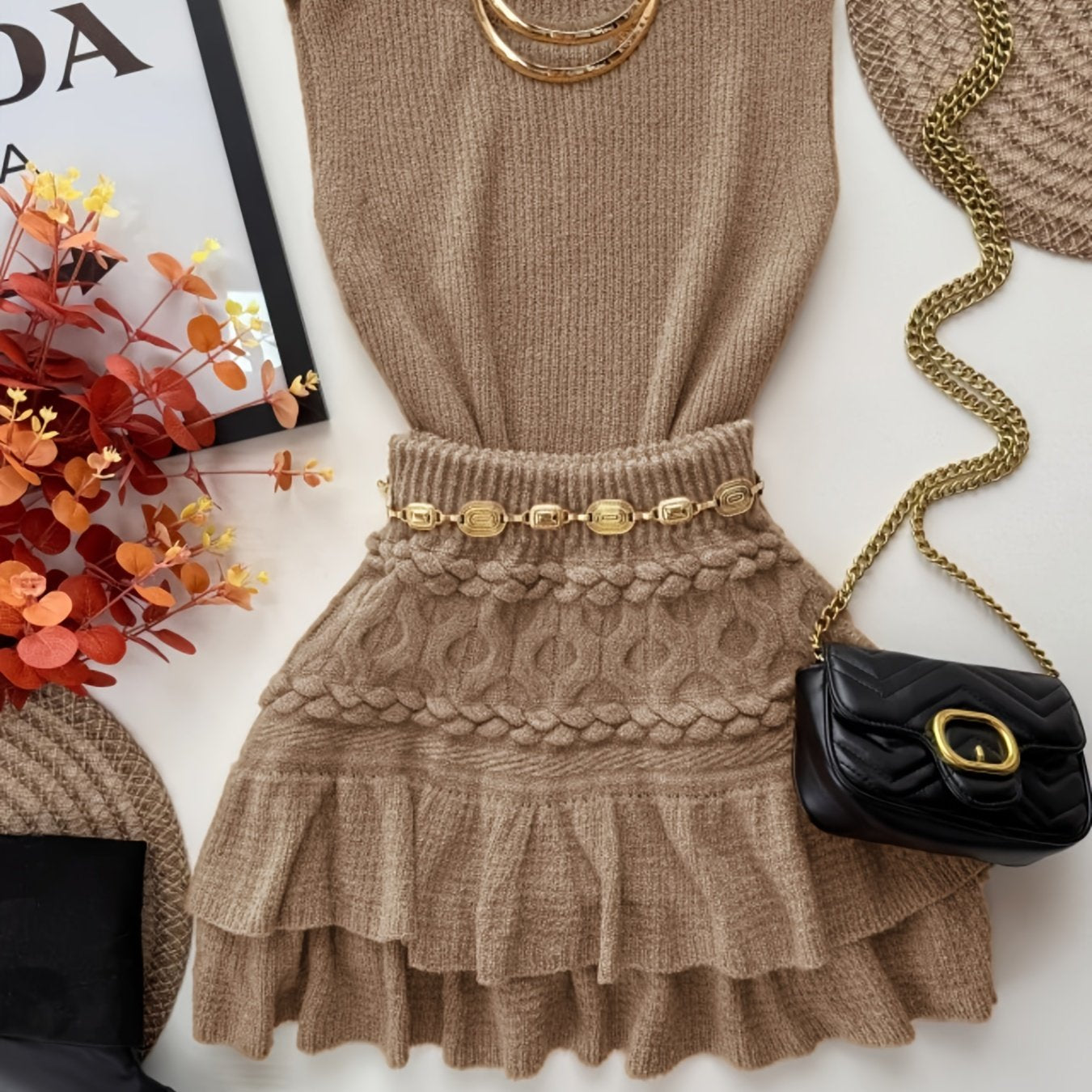 Women's Fashion Pleated Mini Skirt + Vest Sweater Set, Winter Skirts For Women, Skirts For Women