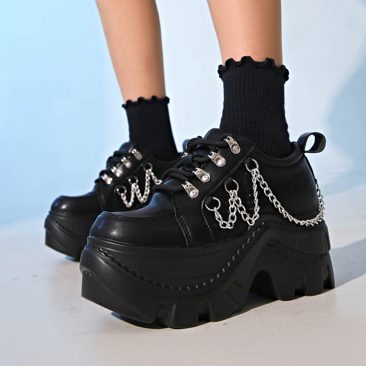 Chunky High-Heel Lace-Up Ankle Boots