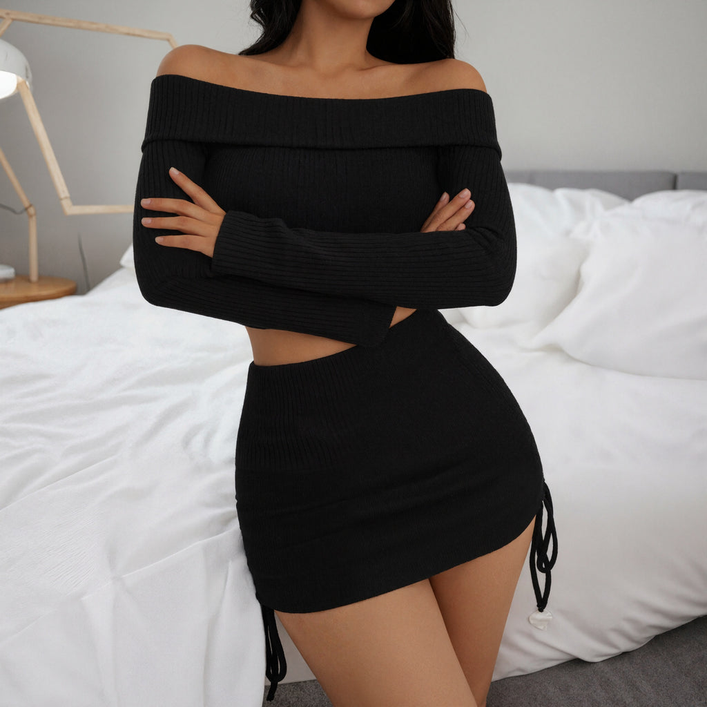 Off Shoulder Crop Top & Ruched Skirt Set