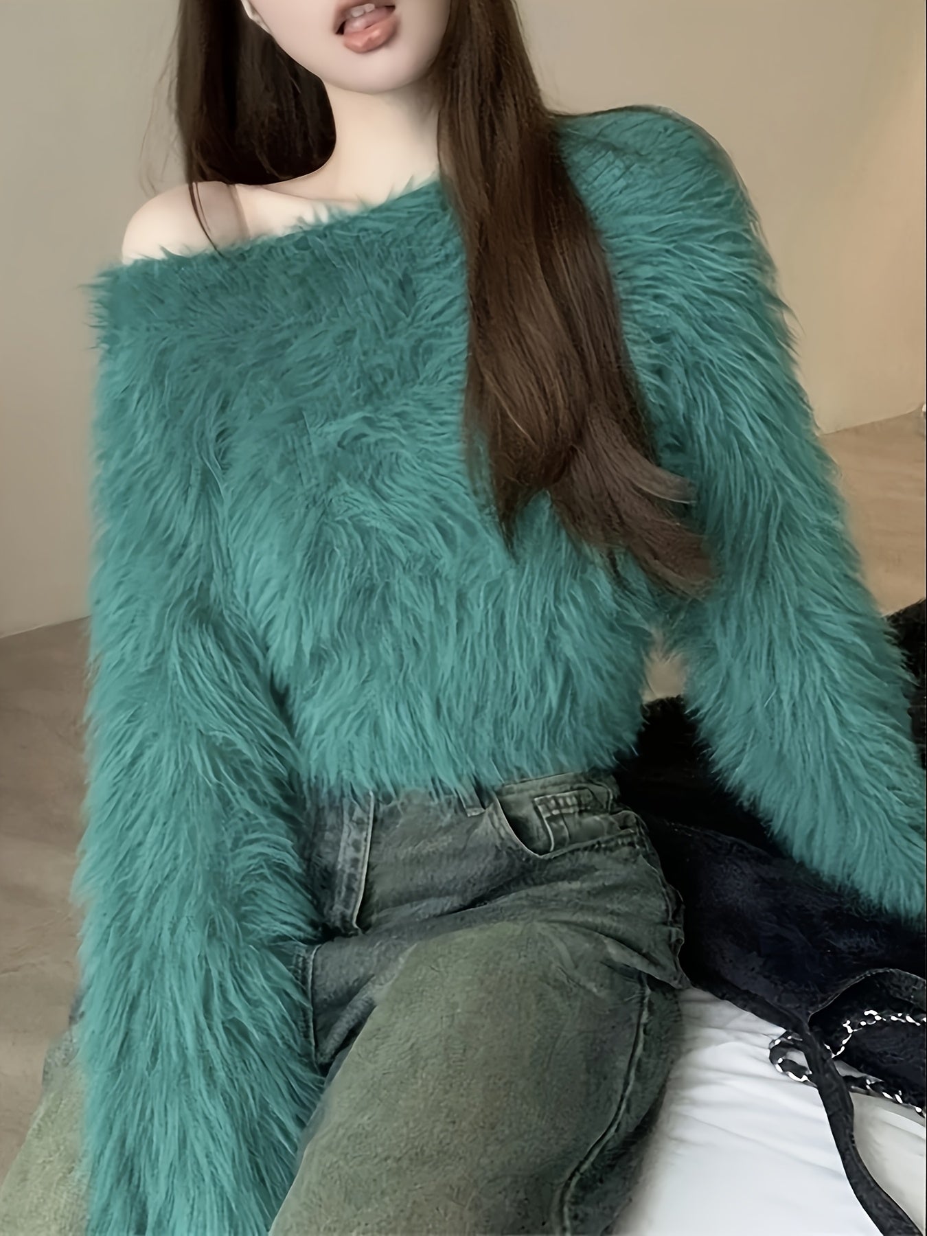 Off-Shoulder Plush Cardigan