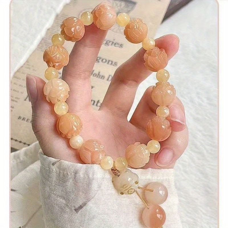 Peach Blossom Koi Bracelet with Floral Charm