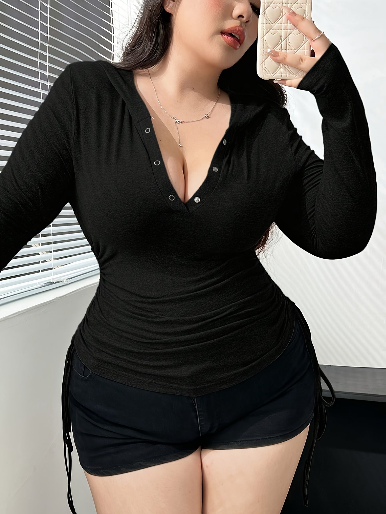 Elegant Long Sleeve Top with Adjustable Drawstring