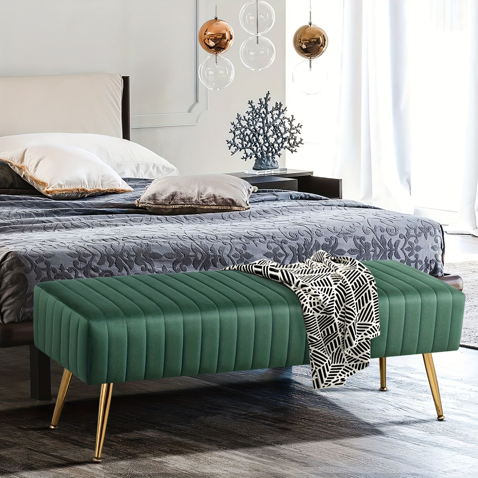 Shoe Changing Bench With Gold-plated Legs And Velvet Material