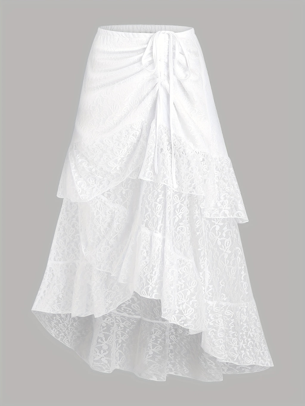 Women'S Elegant Solid Color Lace Pleated Skirt - Y2K Style, Contrast Lace Detail, Summer Fashion, Pleated Skirt | Lace Skirt | Ruffled Hem Skirt, Lace Skirt