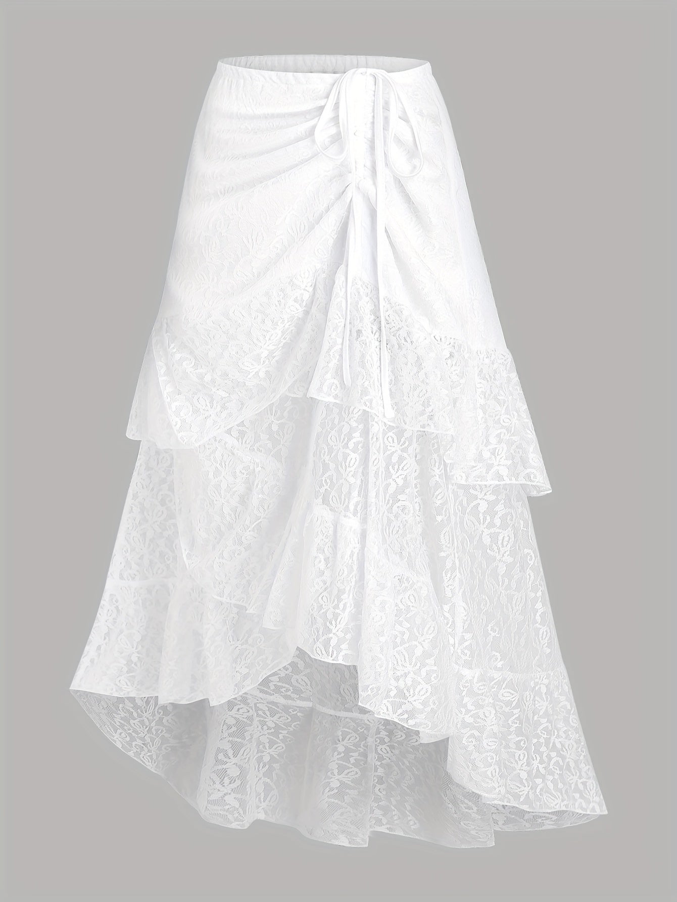 Women'S Elegant Solid Color Lace Pleated Skirt - Y2K Style, Contrast Lace Detail, Summer Fashion, Pleated Skirt | Lace Skirt | Ruffled Hem Skirt, Lace Skirt