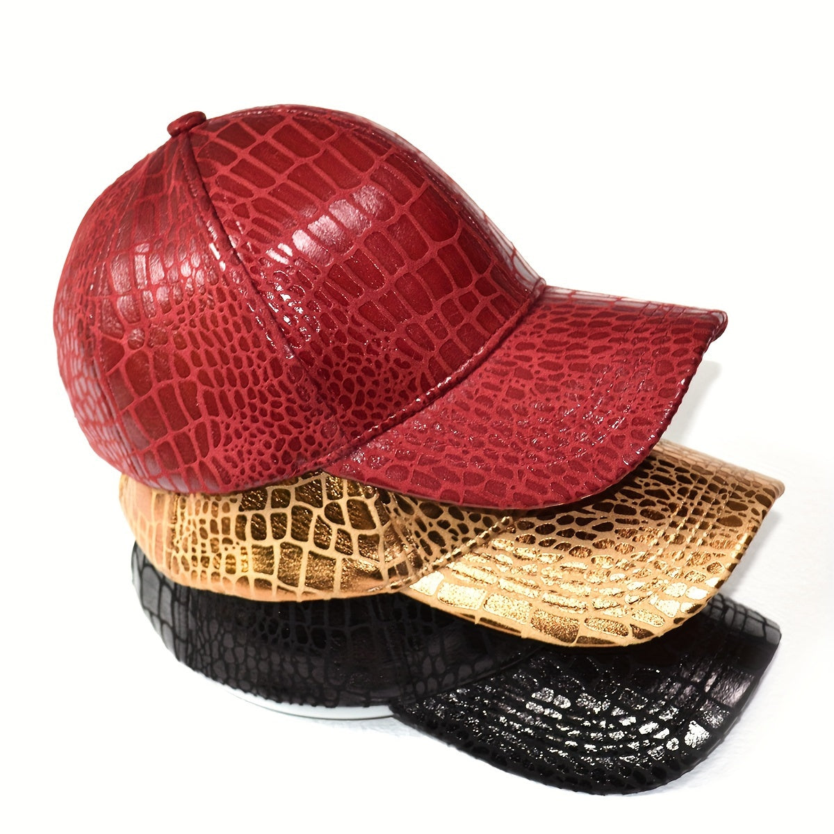 Classic Crocodile Embossed PU Leather Baseball Cap