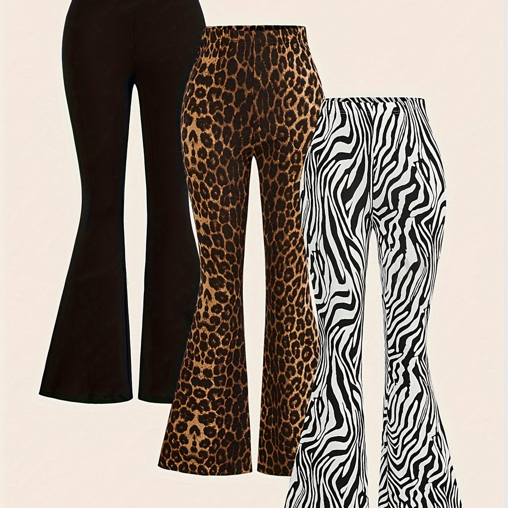 Leopard & Zebra Striped & Solid Flare Leg Pants {3pcs}