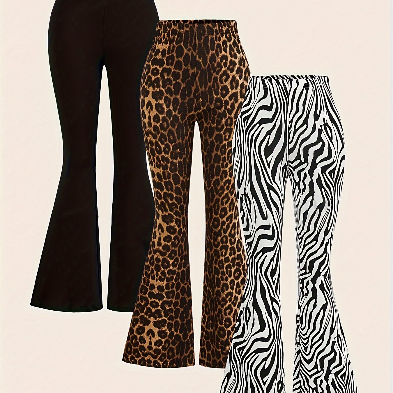 Leopard & Zebra Striped & Solid Flare Leg Pants {3pcs}