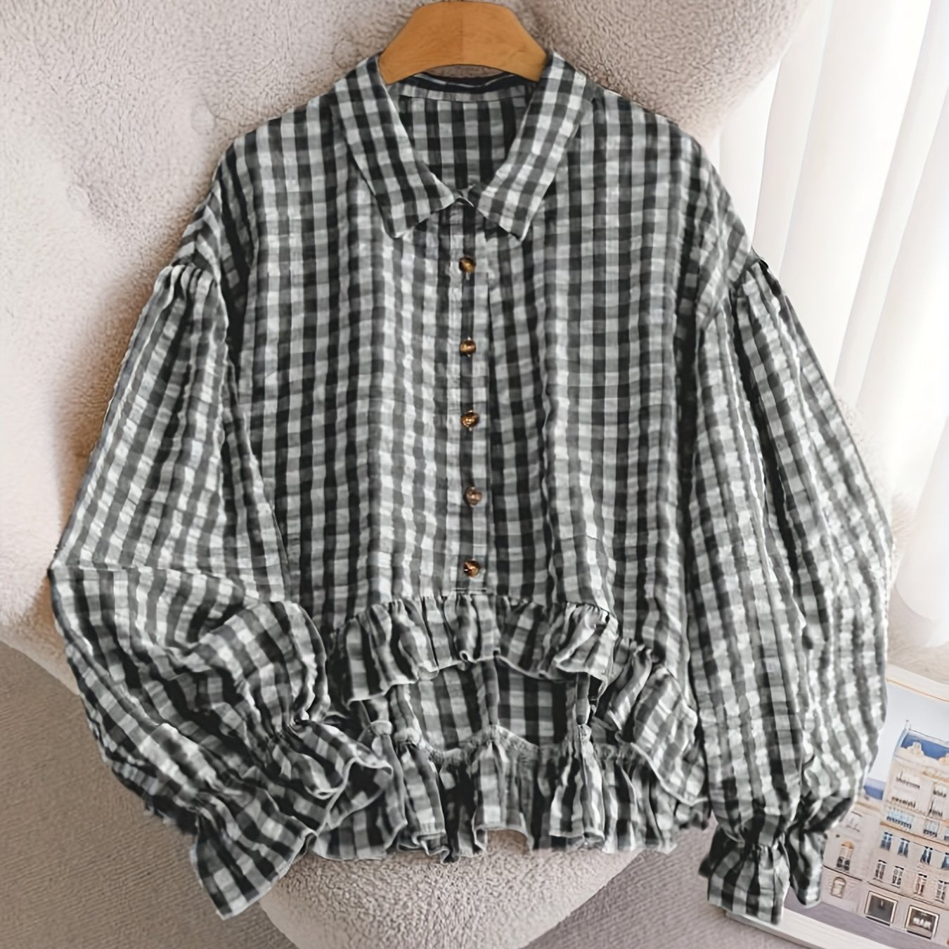 Short Button- Shirt Jacket-like Blouse