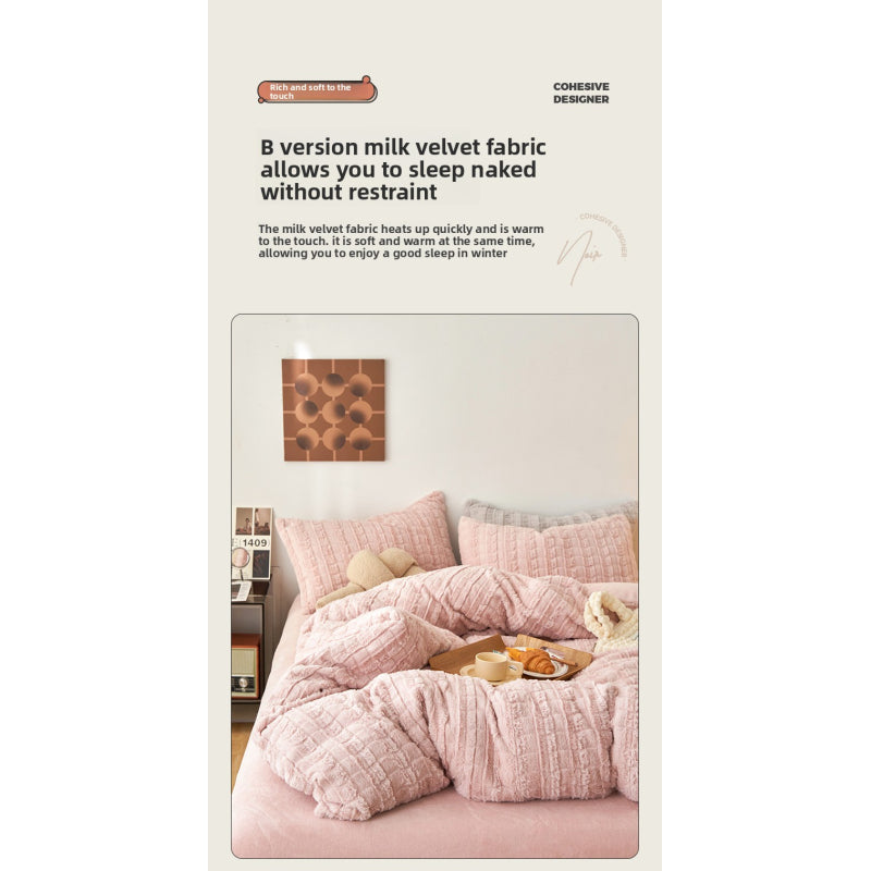 Faux Rabbit Fur Embossed Milk Duvet Cover