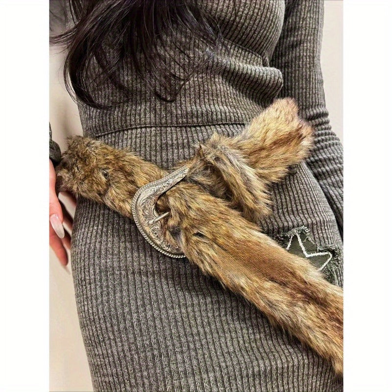 Versatile Brown Faux Fur Waist Belt