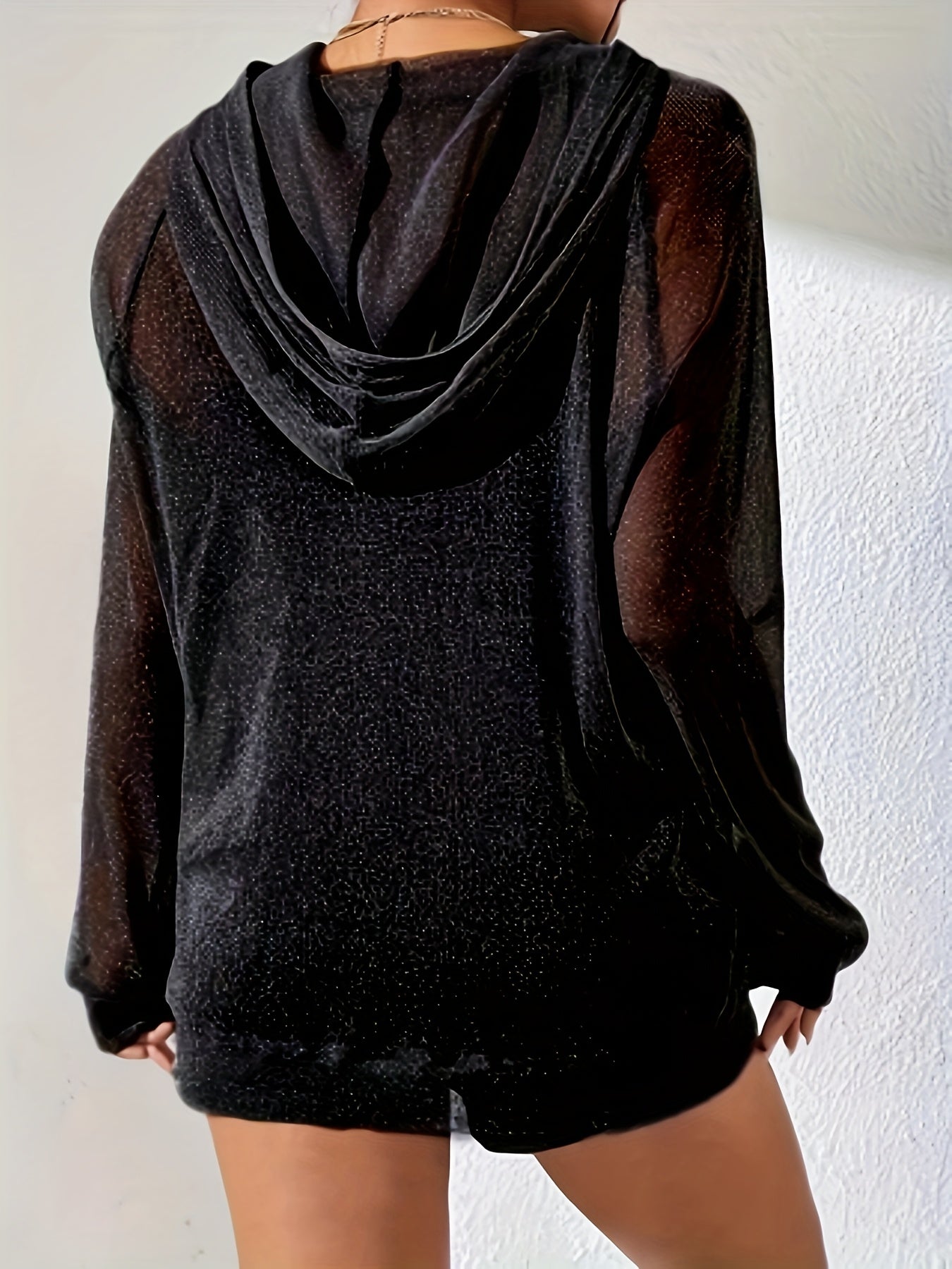 Lightweight Semi-Sheer Elegant Hooded Blouse
