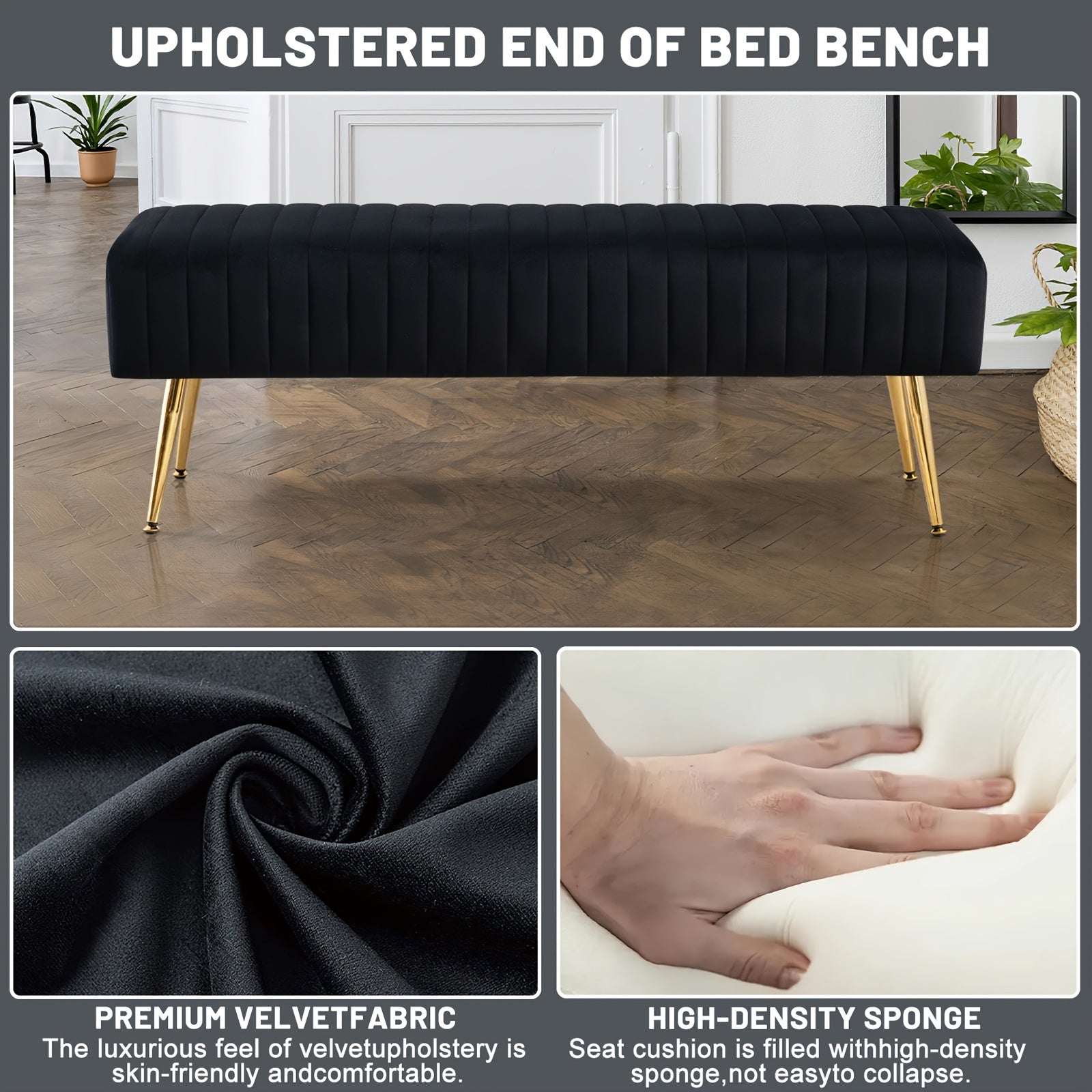 Shoe Changing Bench With Gold-plated Legs And Velvet Material