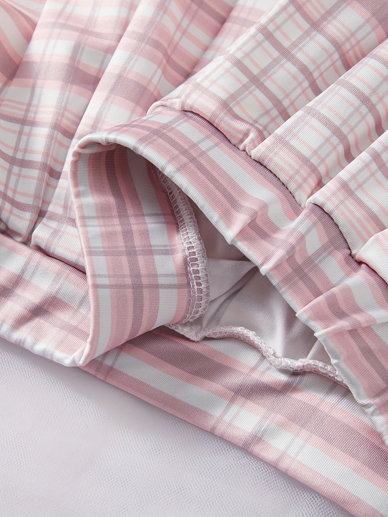 Pink & White Plaid Print Flared Skirt