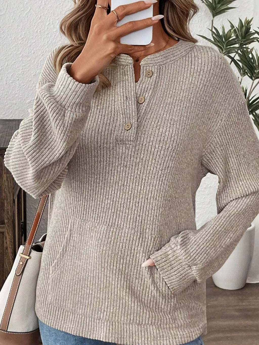 Button Detail Long Sleeve Top