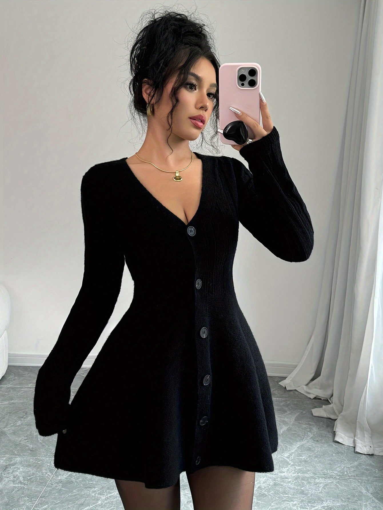 Women's Elegant Chic Cardigan Sweater - Cinched Waist with Front Button Closure, Non-Transparent Layering Piece for Everyday & Formal Outfits - Autumn/Winter Sweater in Black & All Colors - Women's Clothing, Cute Sweater, Win