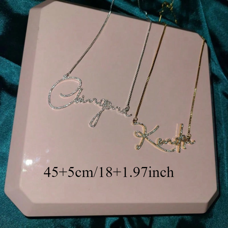 Personalized Bling Name Necklace - Custom Text/Message Pendant with Elegant Cursive/Script Lettering, Shiny Box Chain, Durable Jewelry for Women & Couples - Custom Name/Message, Anniversary, Birthday, Valentine'S Gift, Everyd