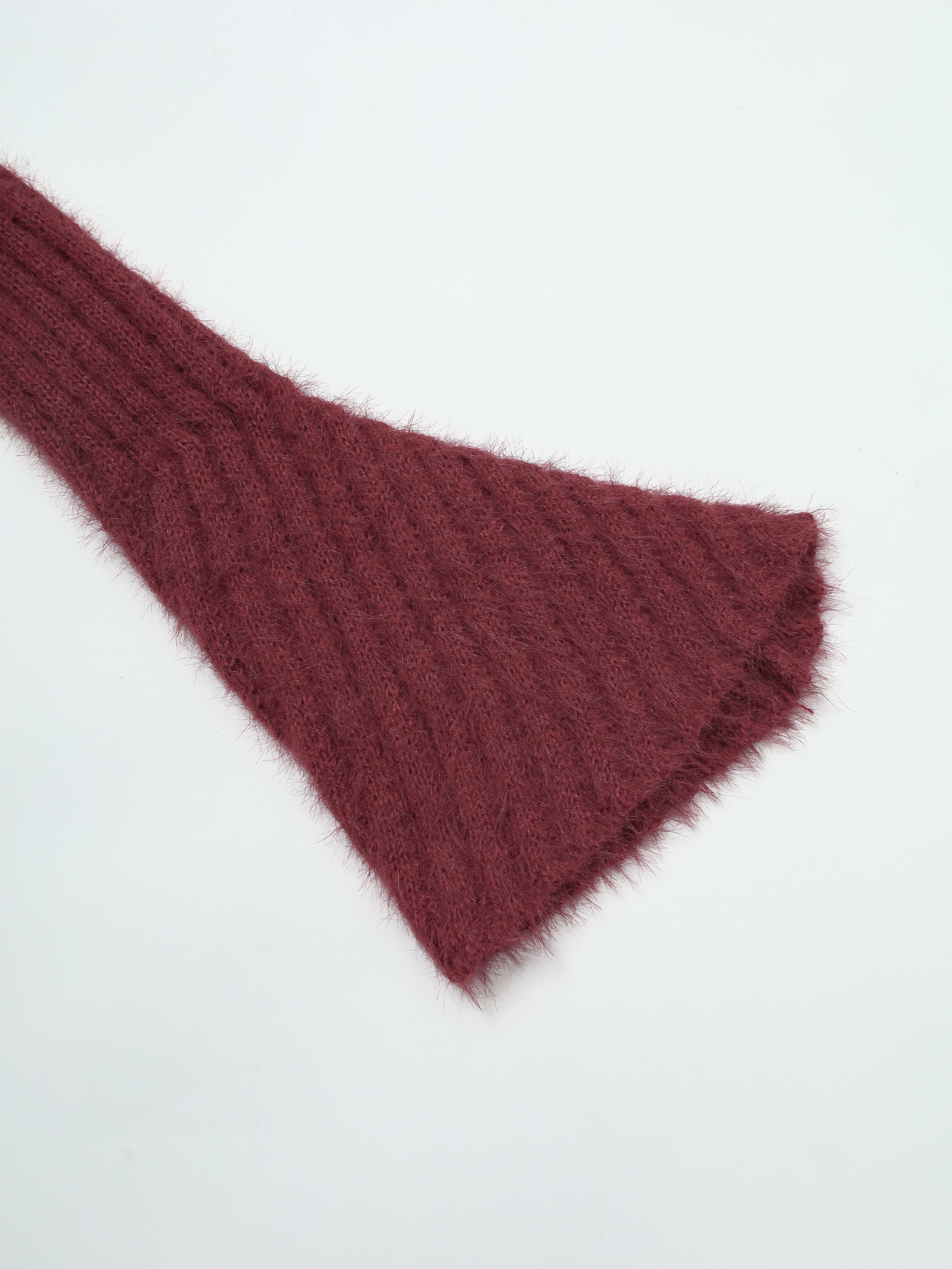 Off-the-Shoulder Burgundy Fuzzy Bodycon Dress