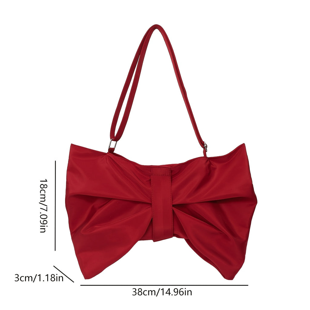 Women'S Elegant Bowknot Shoulder Bag - Lightweight Synthetic Handbag with Adjustable Strap, Open-Top Design & Polyester Lining, White Casual to Semi-Formal Purse for Everyday Use, Shopping, Work - Hand Washable & Durable, Ver
