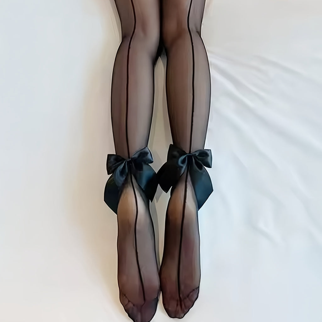 Black Sheer Tights with Large Bow Detail