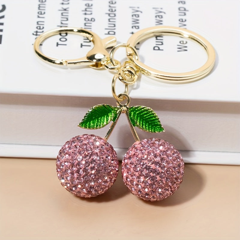 Rhinestone Cherry Keychain