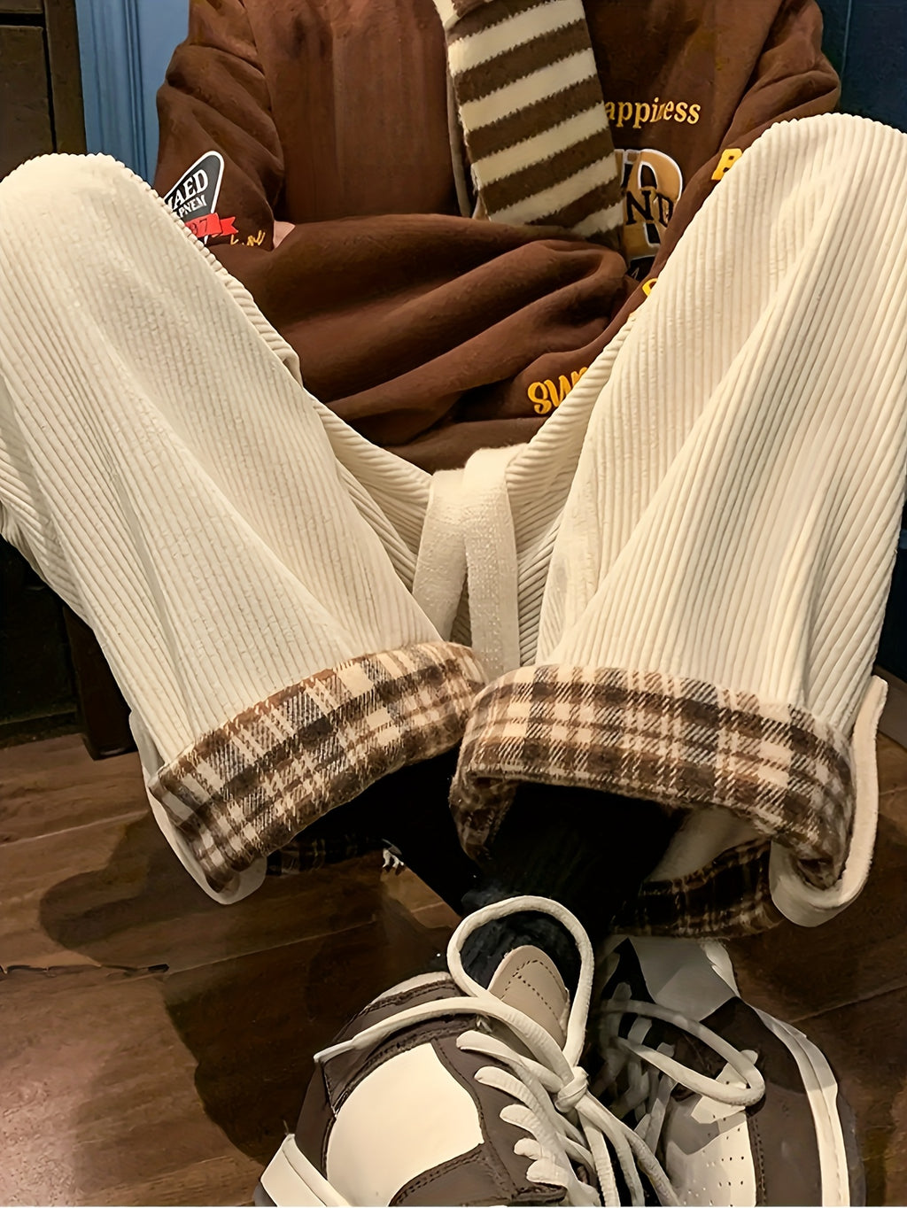 Women's Spring and Autumn Plaid Flared Pants Korean Style Loose Straight Leg Trousers