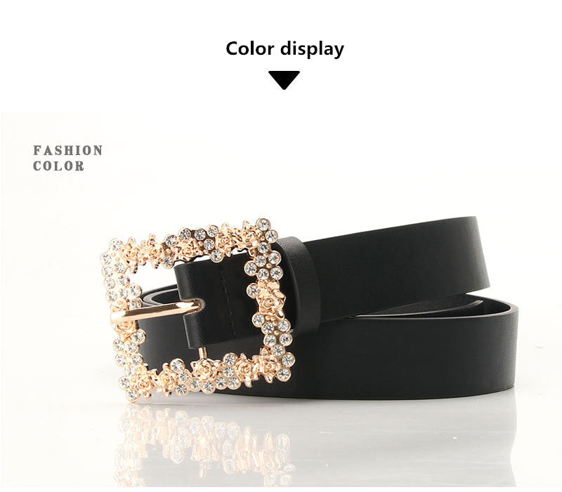 Alloy Rhinestone Pin Buckle Belt