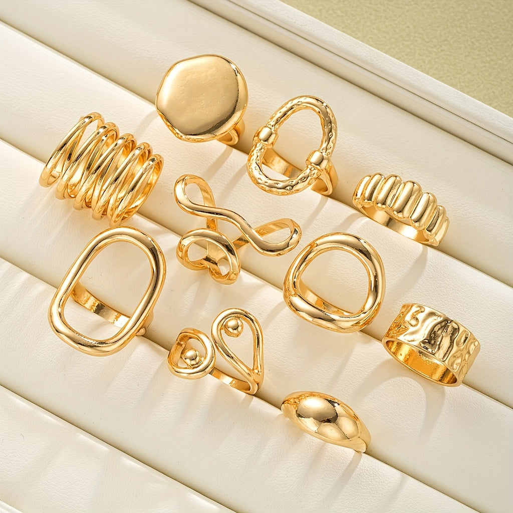 {10pcs} Geometric Pattern Hollow Wide Band Rings