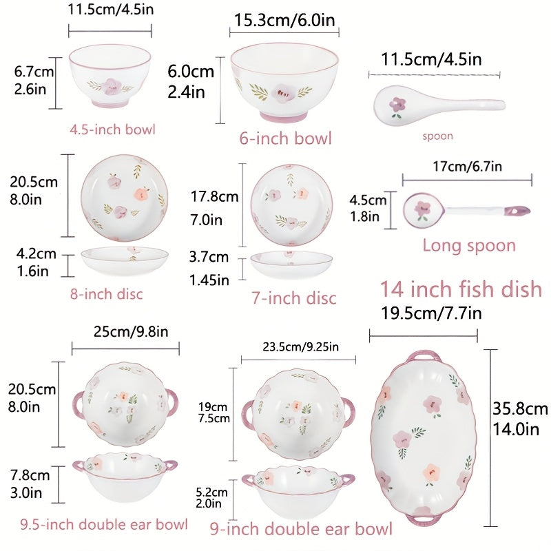 6/8/14pcs Ceramic Tableware, Underglaze Colored Ceramic Tableware Bowls And Plates