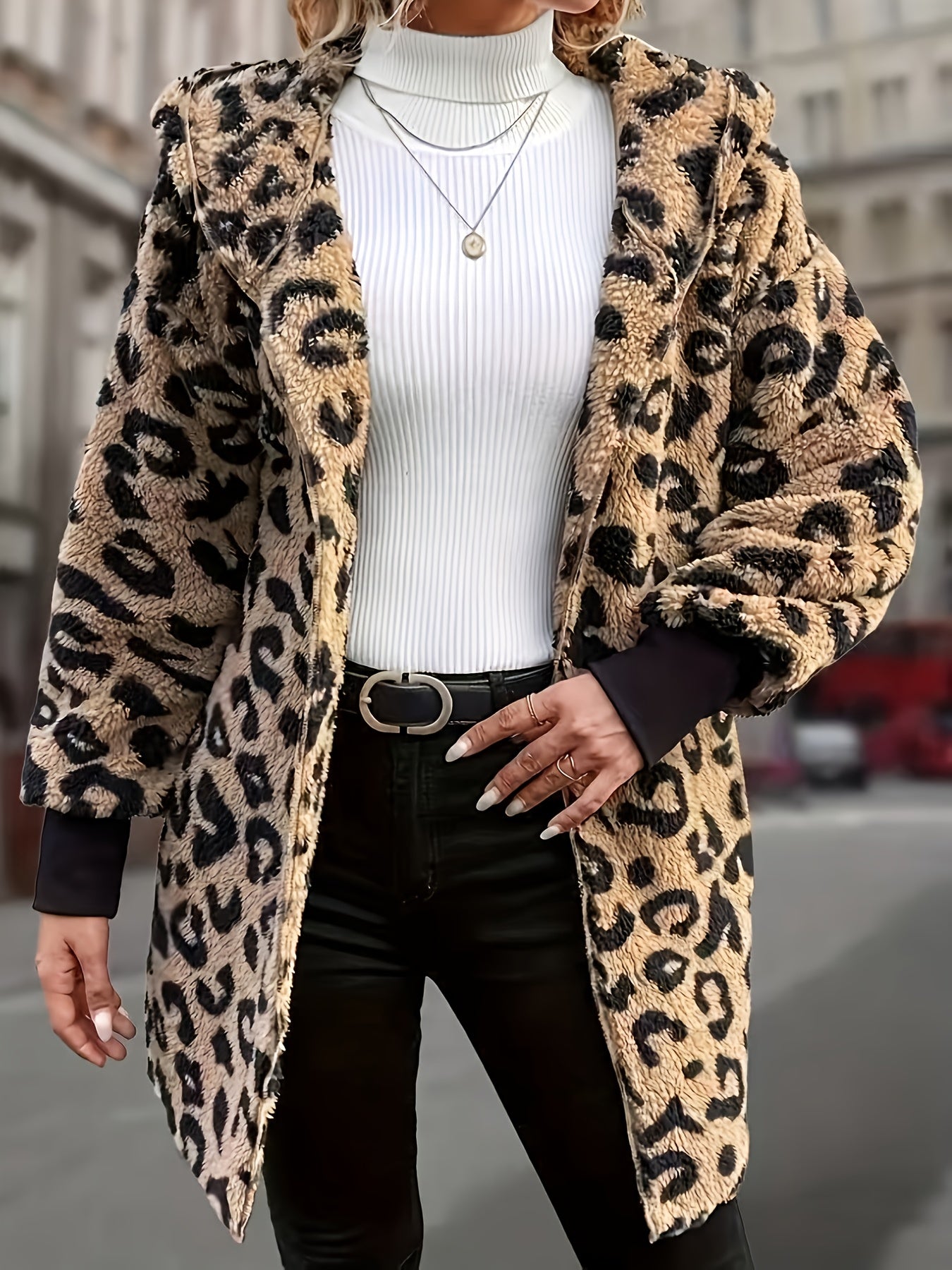 Leopard Print Hooded Double-Sided Thick Plush Coat