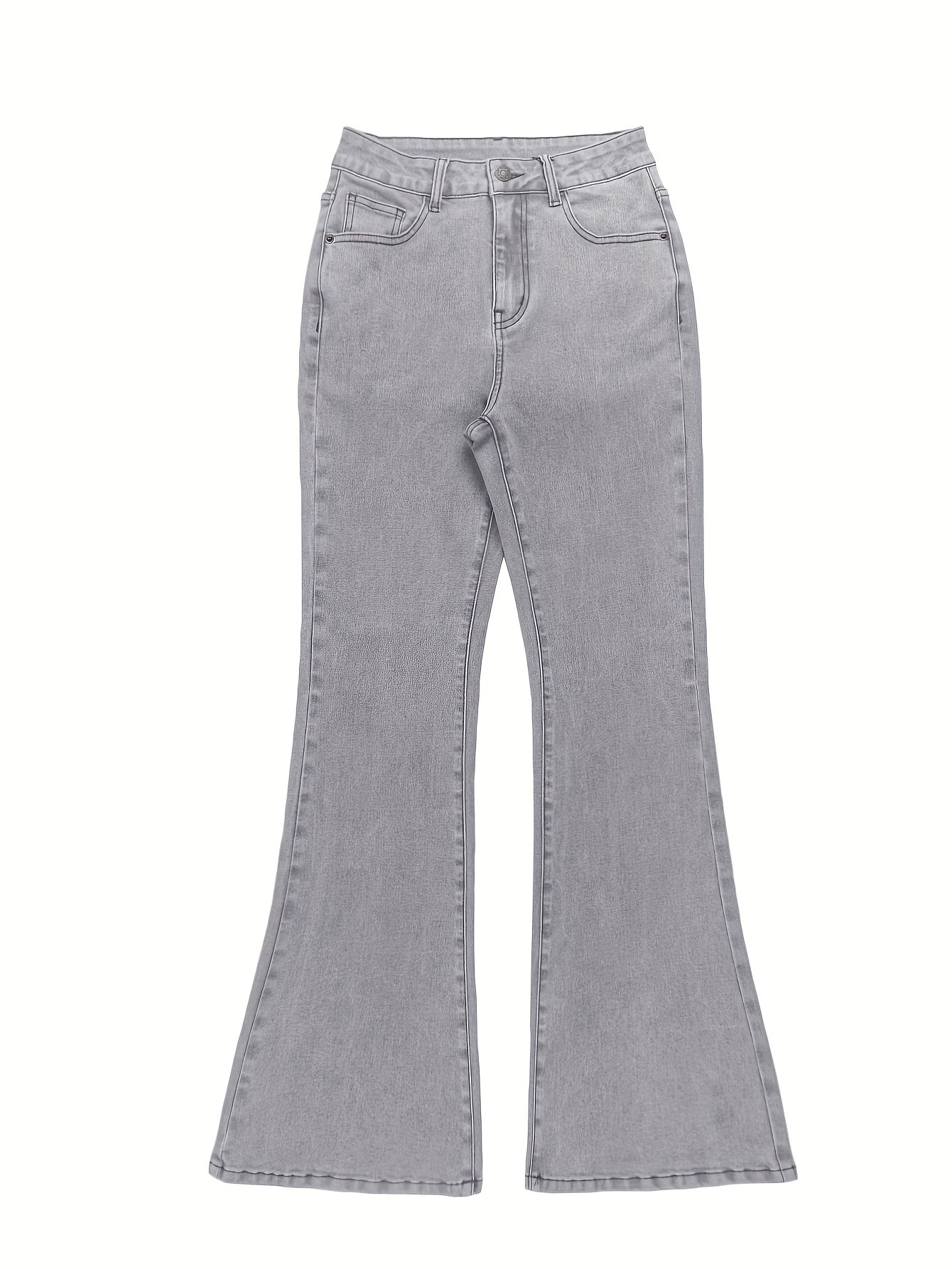 Women'S High-Waisted Stretch Denim Flare Jeans with Embroidered Bow Detail, Street Style Casual Pants, All-Season Comfort, Blue, High Waisted Jeans, Comfortable Fashion, Durable Fabric