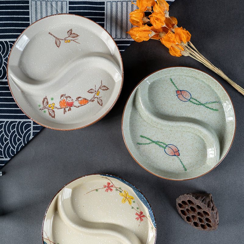2 Under-glaze Ceramic Compartment Plates