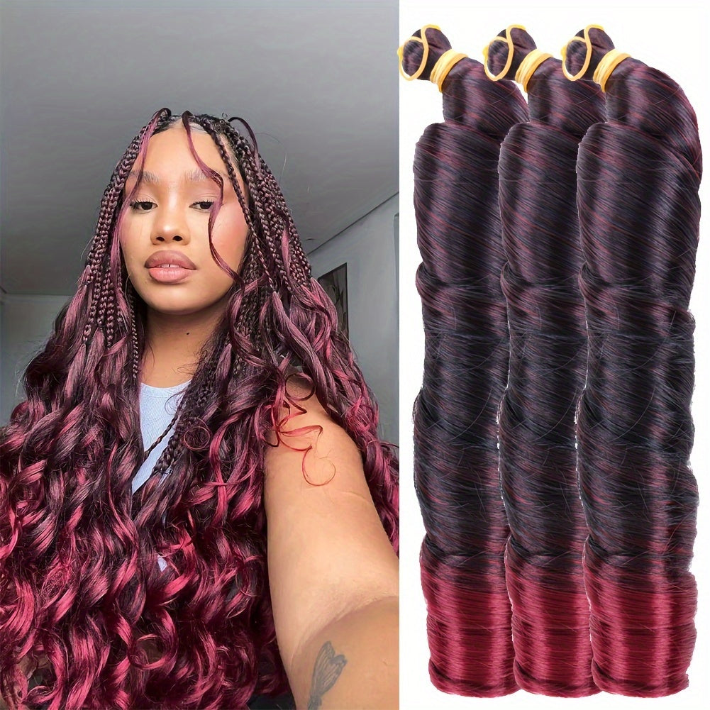 3pcs 22" Pre-Stretched French Curl Braiding Hair Extensions for Women - Loose Wave Synthetic Crochet Braids