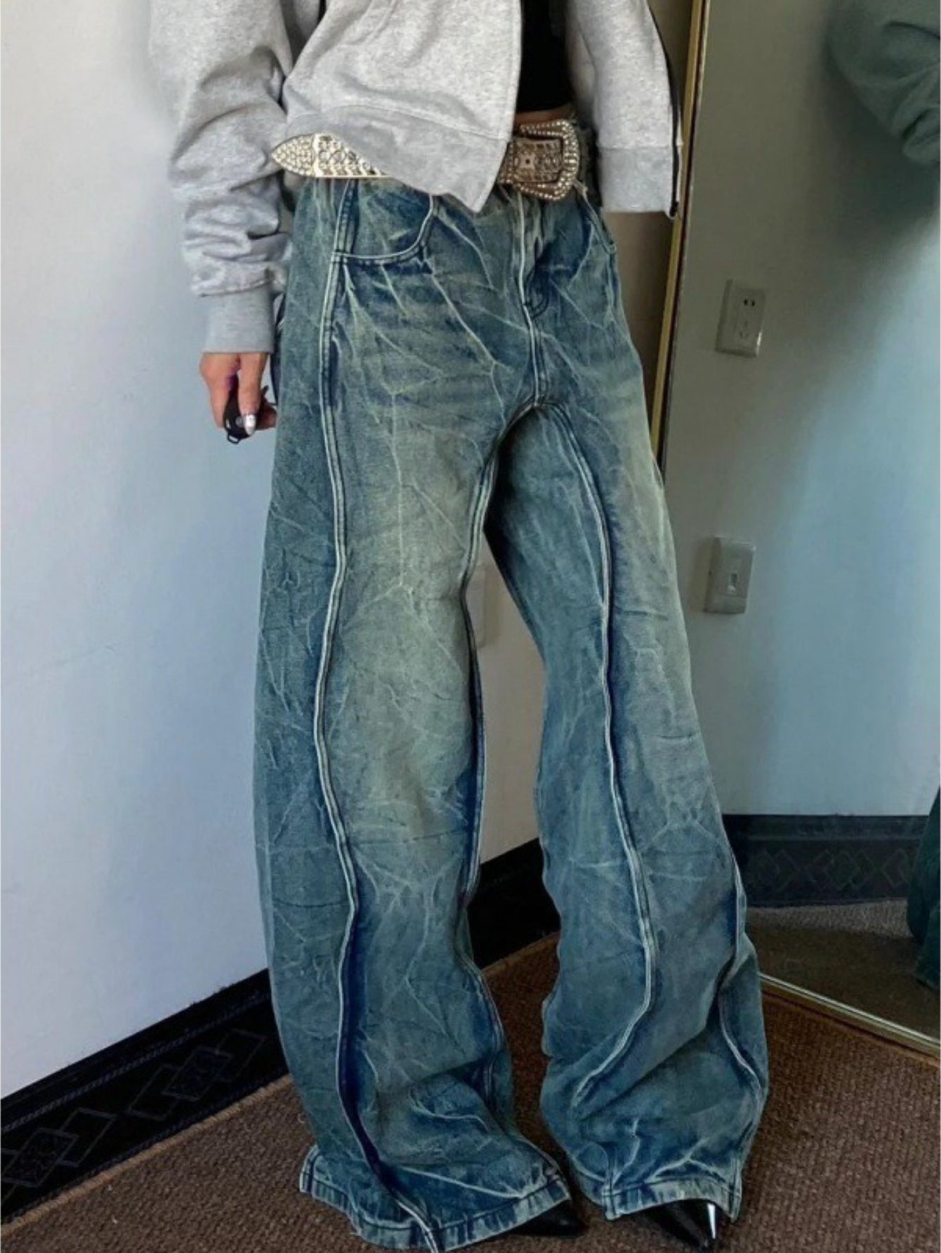 Distressed Wide-Leg Jeans