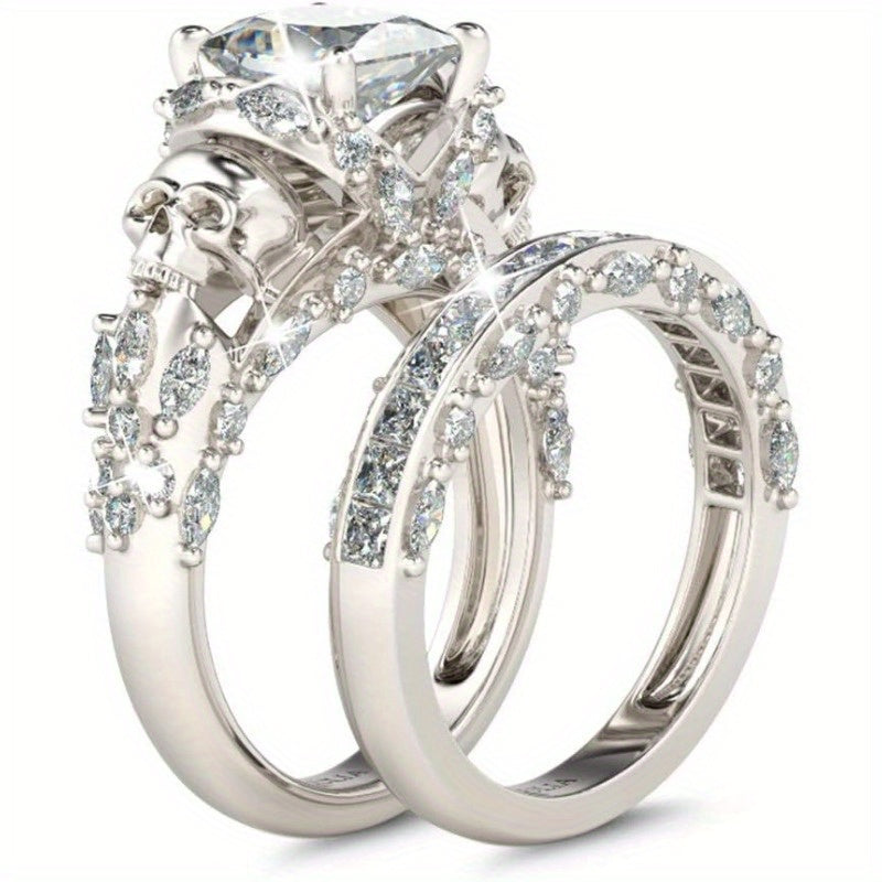 S925 Silver + Moissanite Bone Engagement Ring Set
