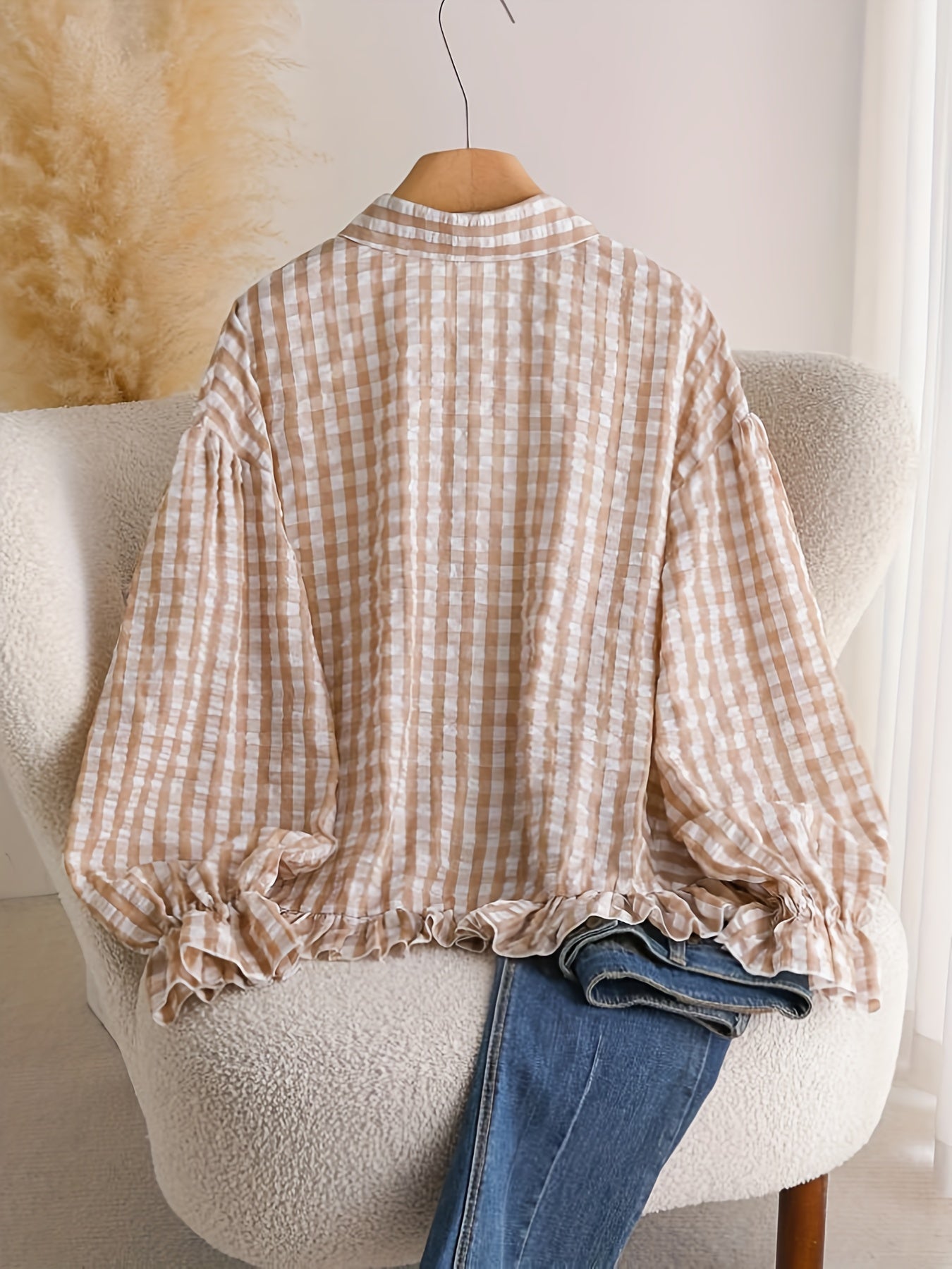 Short Button- Shirt Jacket-like Blouse