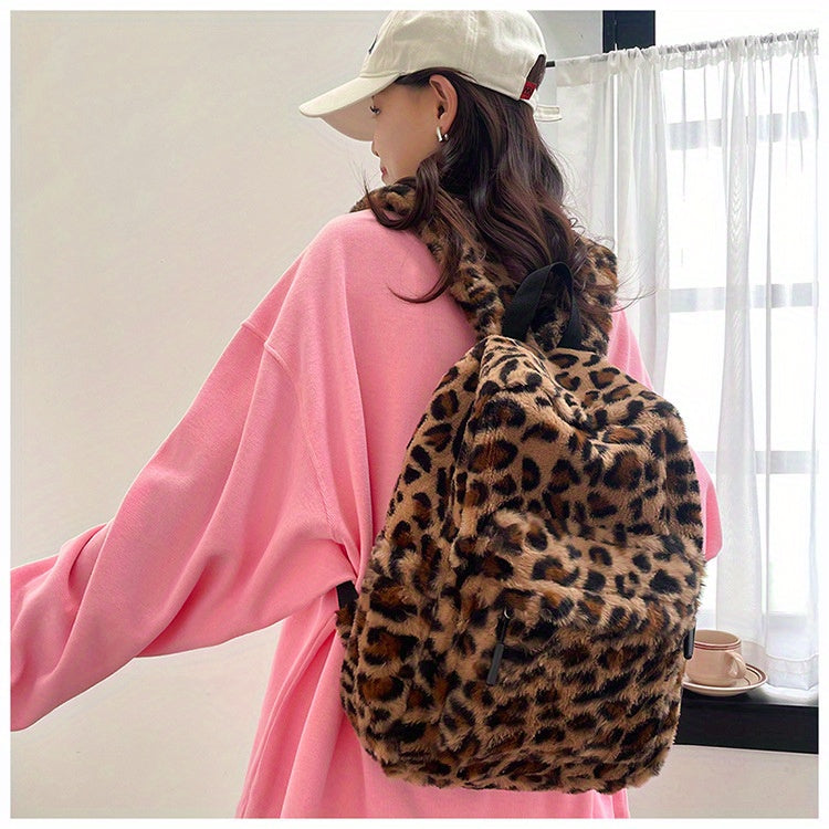 Leopard Fleece Backpack