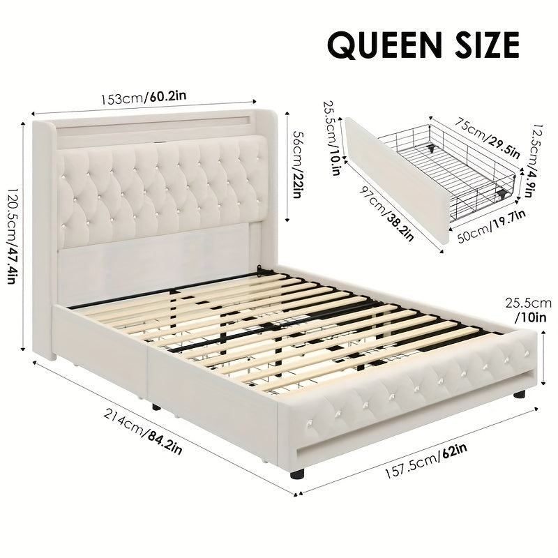 Bed Frame with Outlets and USB Ports
