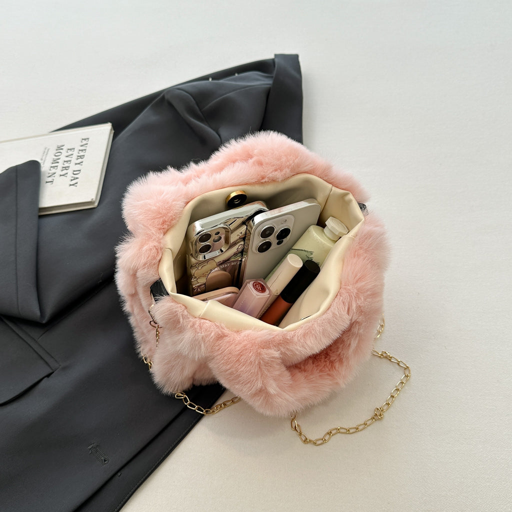 Plush Faux Fox Fur Classic Stylish Versatile Casual Shoulder Bag