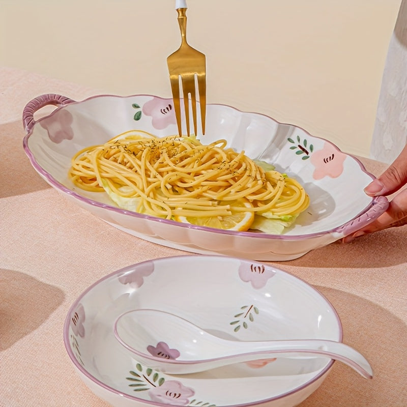 6/8/14pcs Ceramic Tableware, Underglaze Colored Ceramic Tableware Bowls And Plates