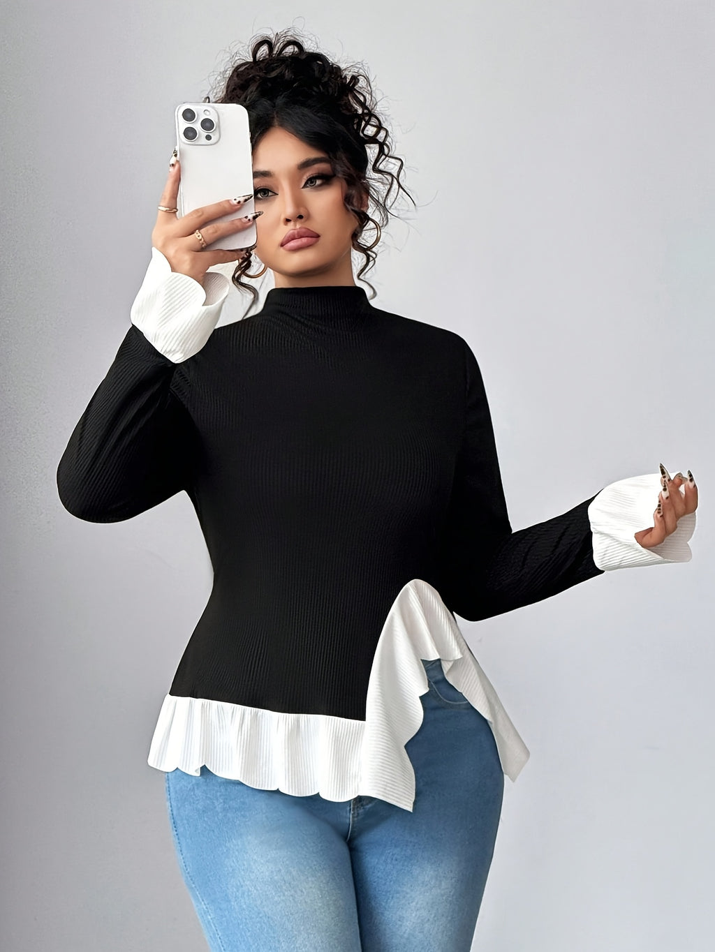 Elegant High Neck Long Sleeve Top
