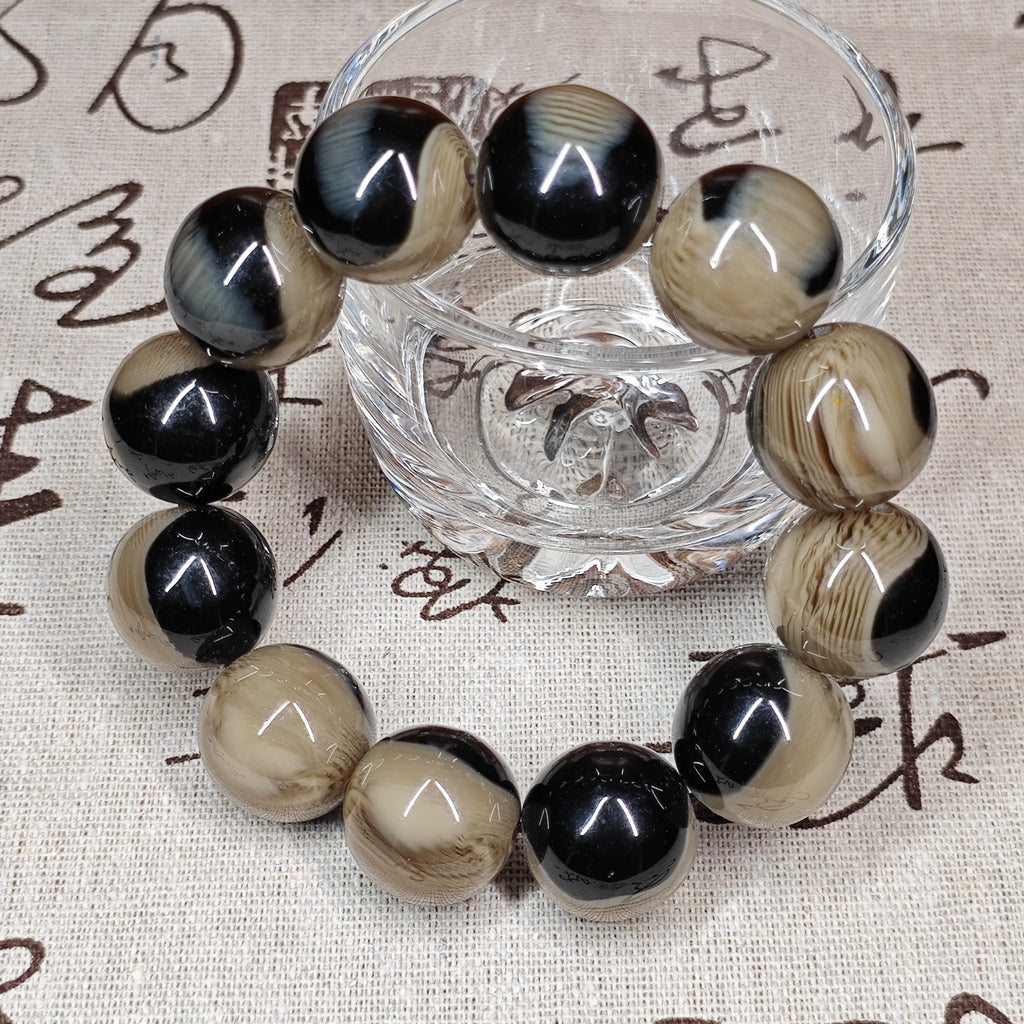 20mm Black Gray Sea Birch Iron Tree Spore Fossil Bracelet