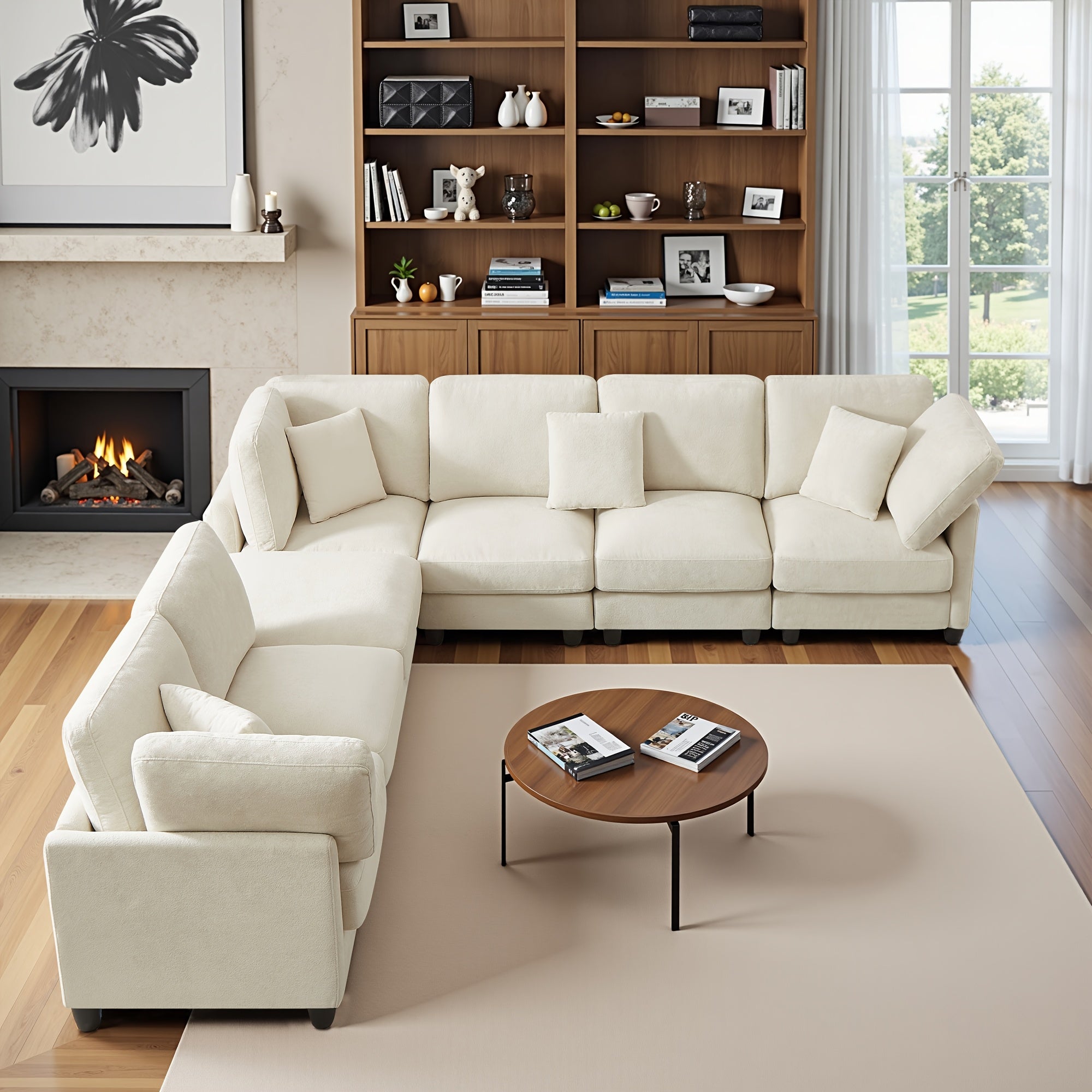 Seven-seater Modular Split Combination Sofa With 3 Small Pillows