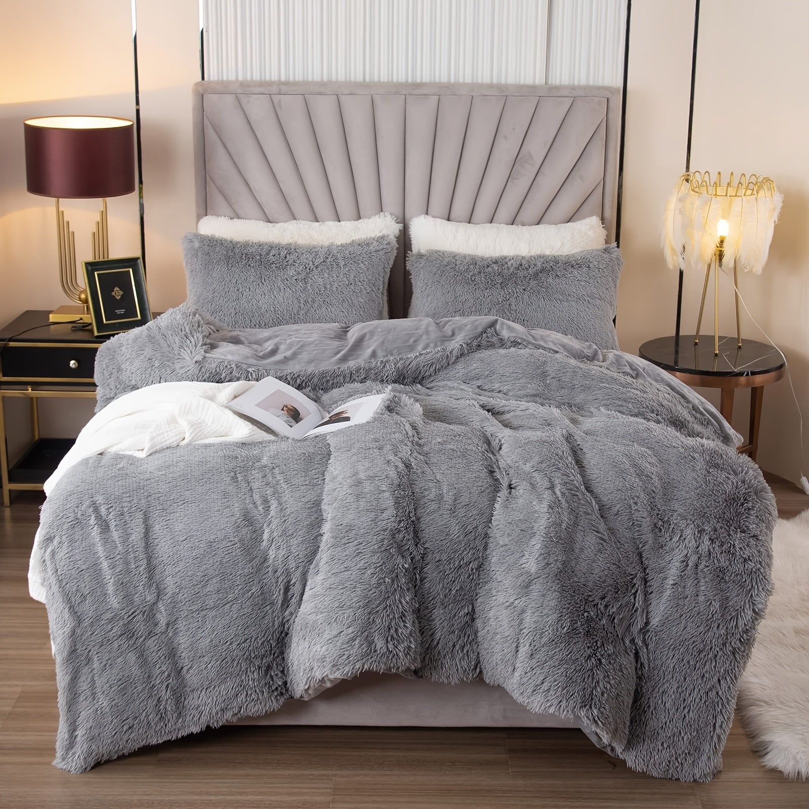 {2/3pcs} Plush Shaggy Fluffy Duvet Cover Set