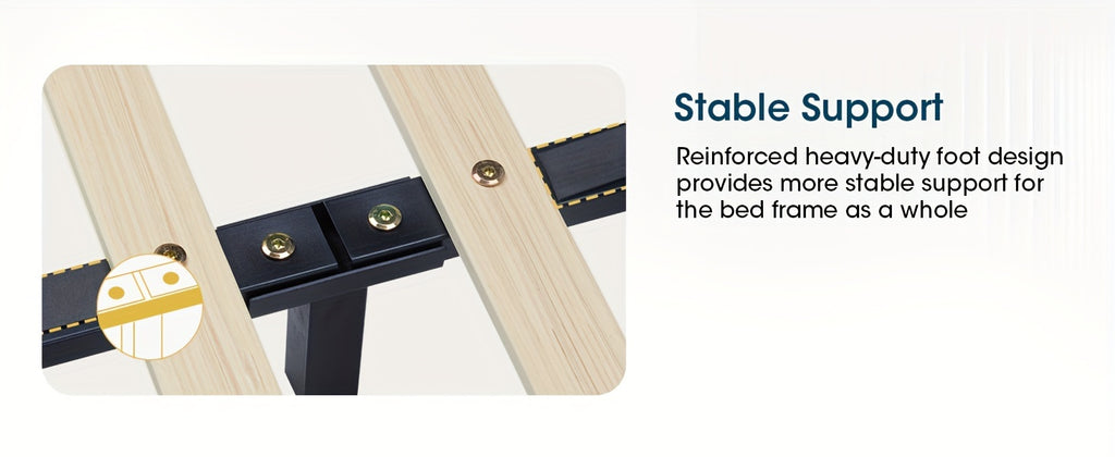 WEEWAY Modern Upholstered Platform Bed Frame, Faux Leather Sleigh Bed With Adjustable Headboard, Strong Wood Slats Support, No Box Spring Needed