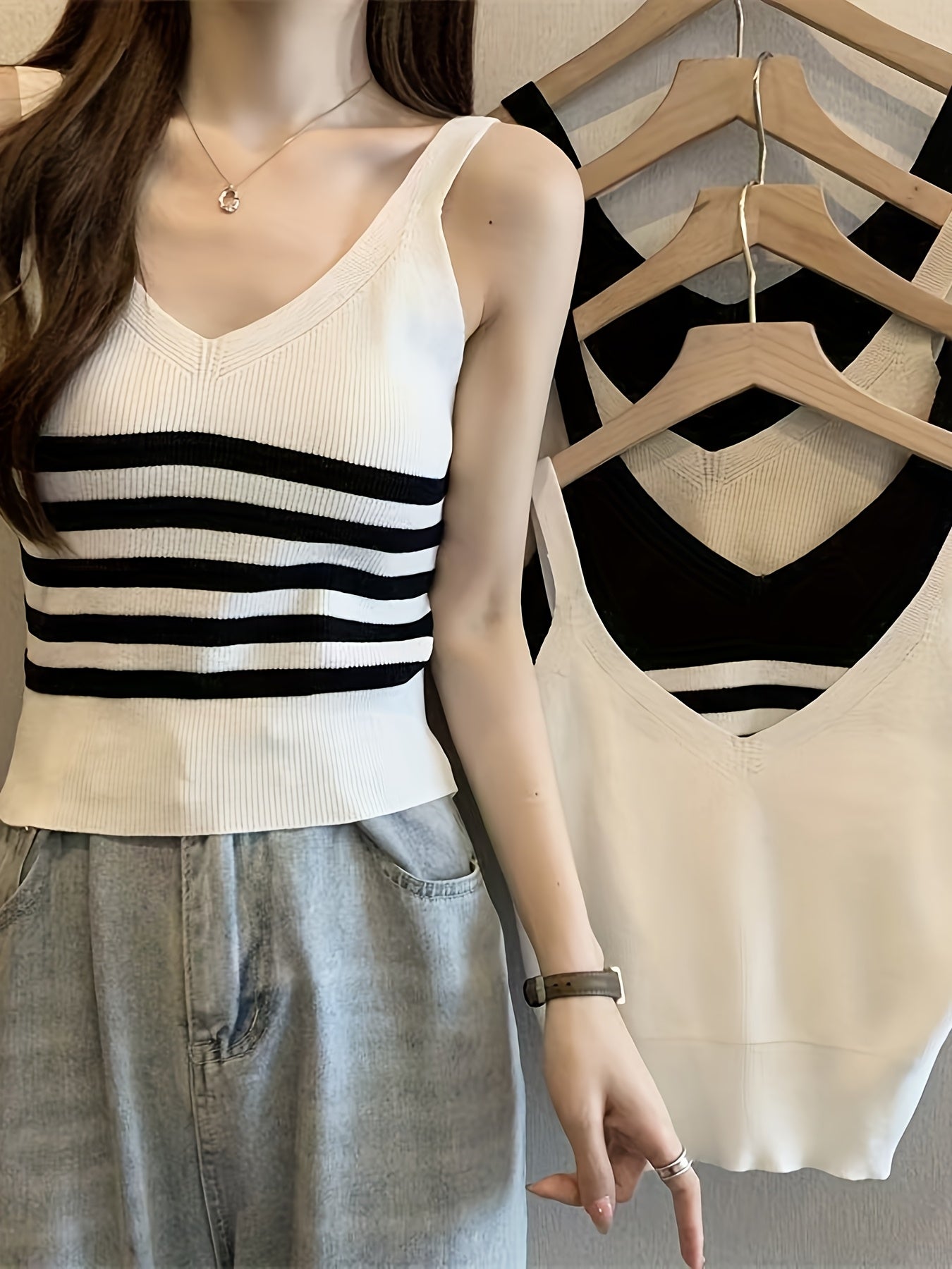 5pcs Sleeveless Striped Tank Tops