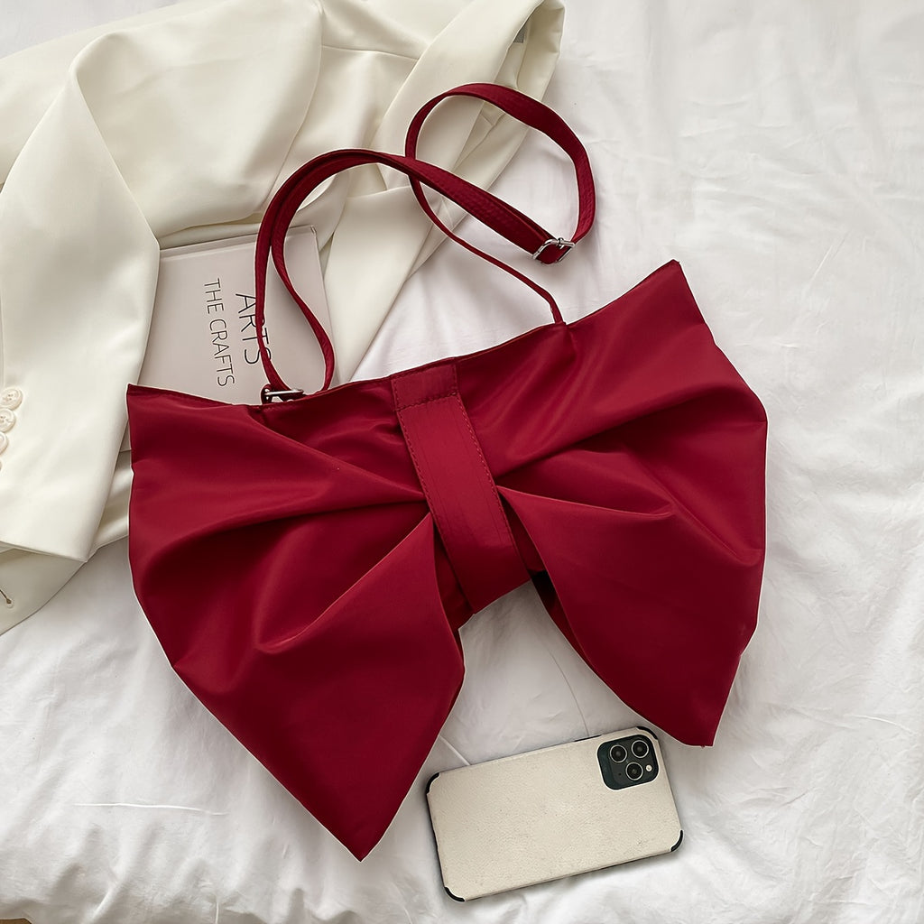 Women'S Elegant Bowknot Shoulder Bag - Lightweight Synthetic Handbag with Adjustable Strap, Open-Top Design & Polyester Lining, White Casual to Semi-Formal Purse for Everyday Use, Shopping, Work - Hand Washable & Durable, Ver