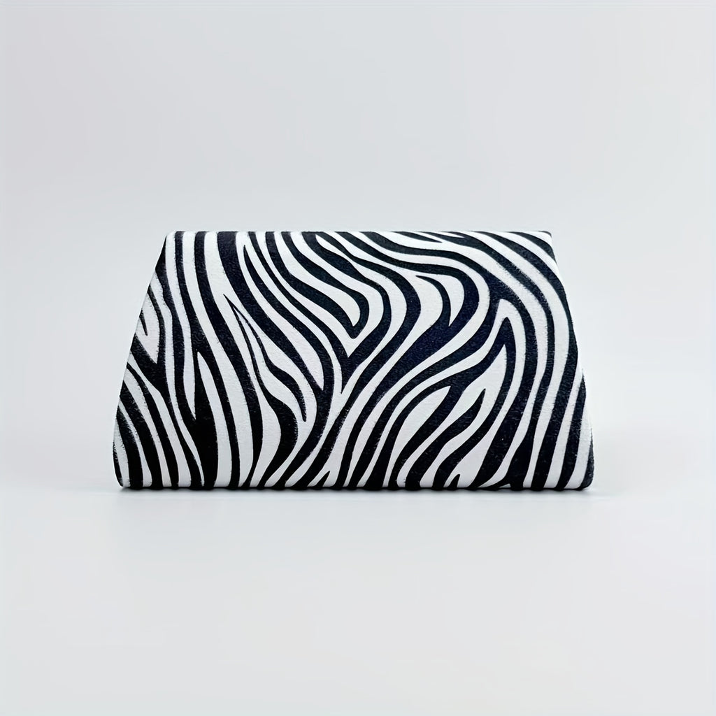 Women'S Elegant Evening Clutch Purse - Magnetic Closure & Detachable Chain Strap, Black & White Zebra Stripe Pattern, Corduroy Formal event bag for Parties, Weddings, Everyday - Luxury Party Handbag Gift for Women, Ladies Han
