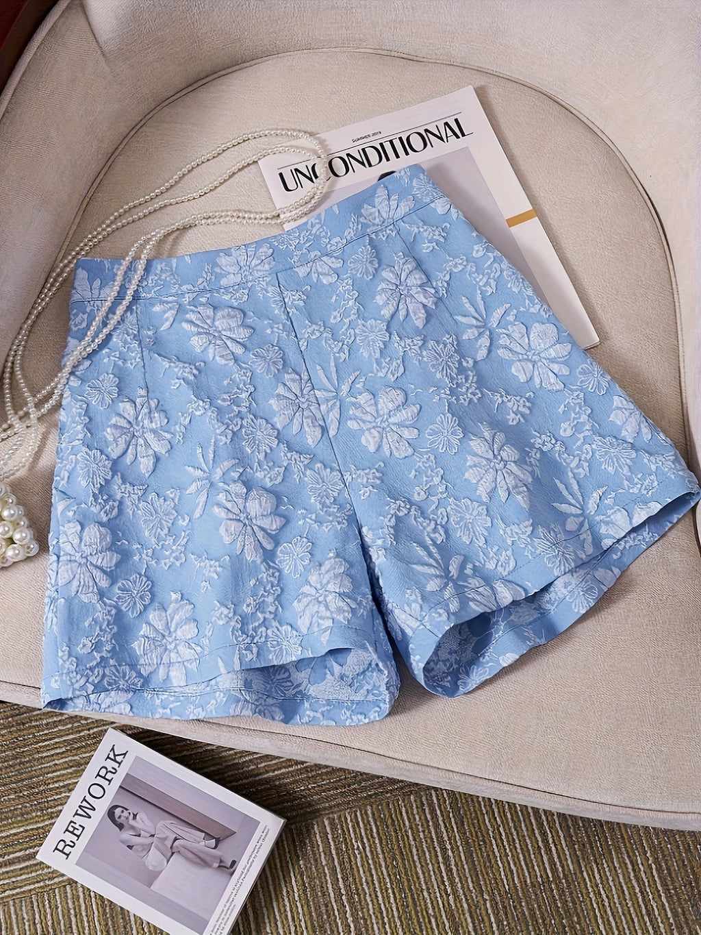 White Floral Print Shorts