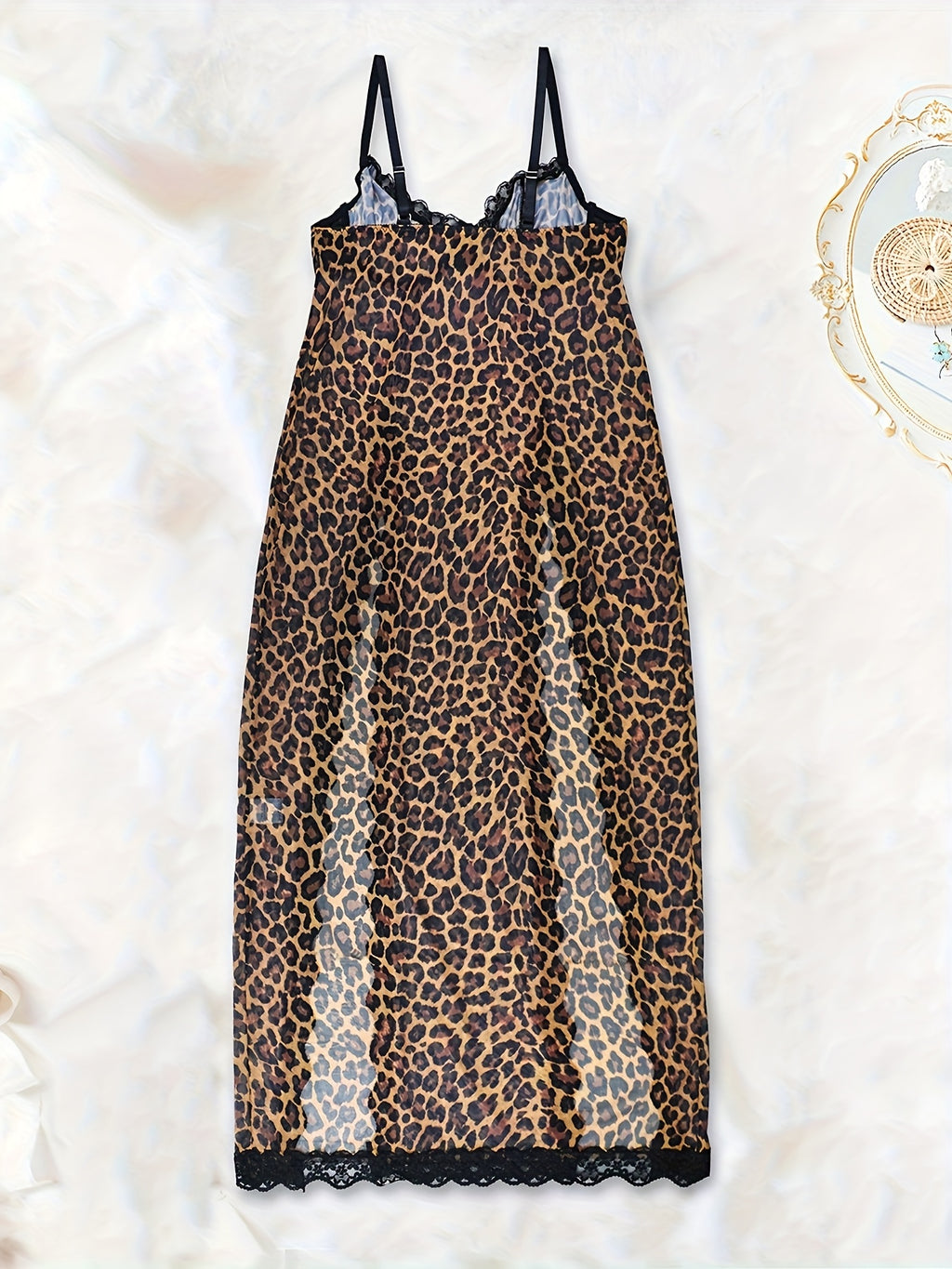 Wild Charm Style Leopard Print Lace Trim Sexy Lingerie Set